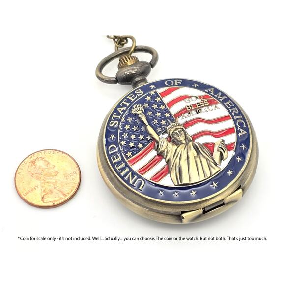 Statue of Liberty Pocket Watch - Patriotic USA Gift, Vintage American Keepsake - Picture 6 of 10